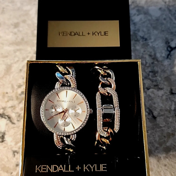 NWT Kendall + Kylie Two-Tone Crystal Watch/Bracelet Set - Picture 5 of 10